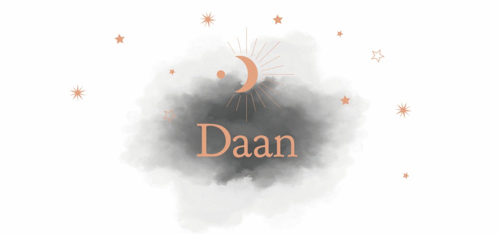 Geboortekaartje watercolour met maan en sterren Daan - rosegoudfolie optioneel voor