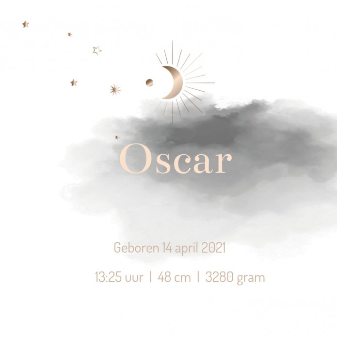 Geboortekaartje watercolour met maan en sterren Oscar