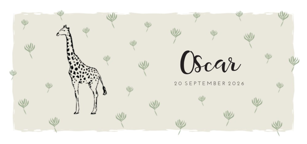 Geboortekaartje wilde dieren giraffe Oscar