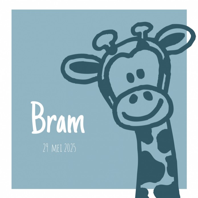 Geboortekaartje jongen giraffe blauw Bram