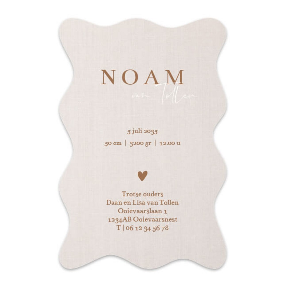 Achterkant van geboortekaartje Noam