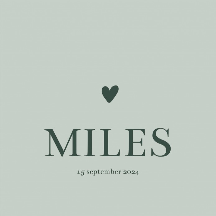 Geboortekaartje hartje groen Miles voor