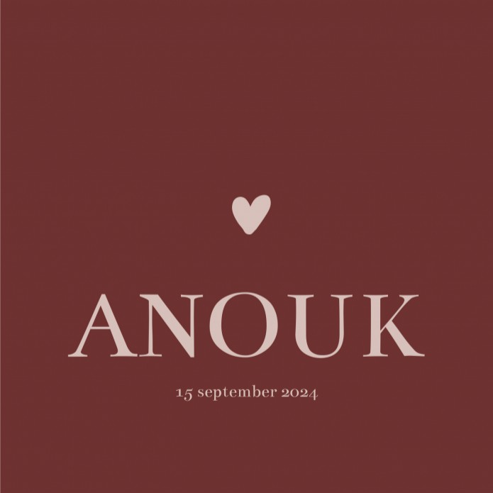Geboortekaartje hartje rood roze Anouk