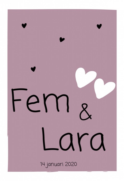 Geboortekaartje Hartjes Fem & Lara