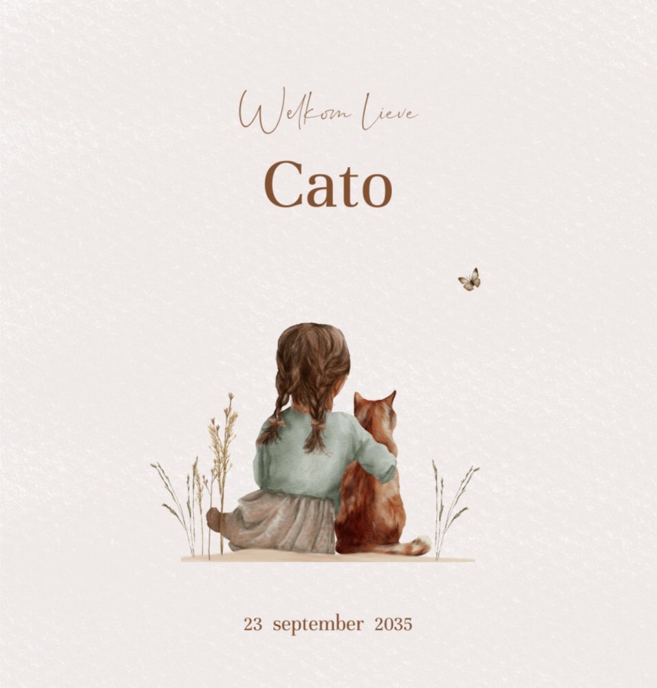 Voorkant van geboortekaartje Cato