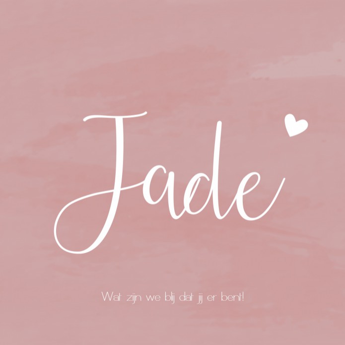 Geboortekaartje meisje dochter roze betonlook met hartje Jade voor