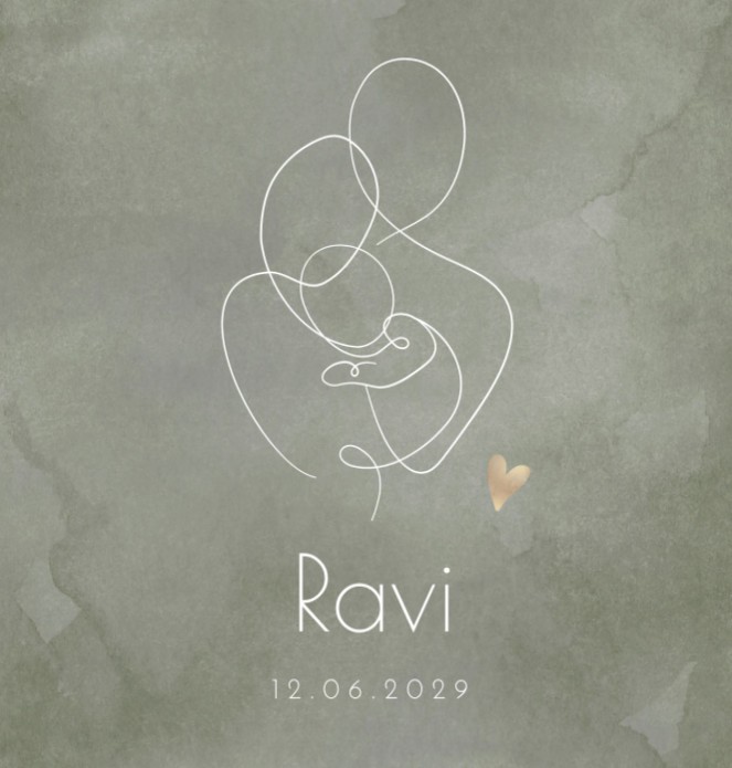 Geboortekaartje jongen aquarel lijntekening Ravi