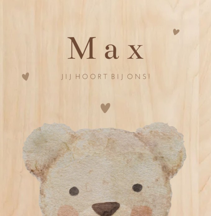 Geboortekaartje jongen beer hout Max