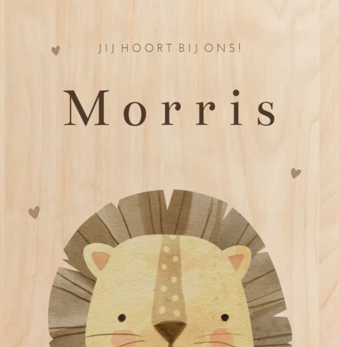 Geboortekaartje jongen leeuw hout Morris