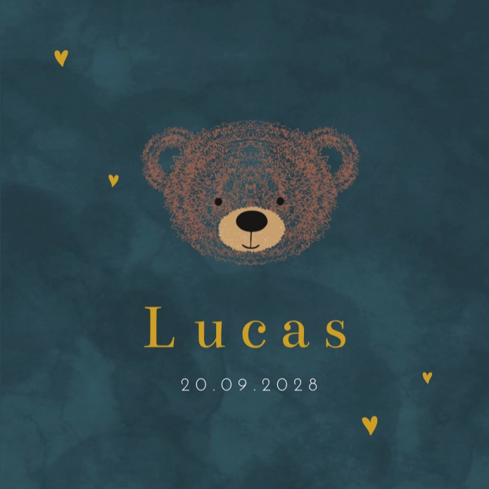 Geboortekaartje jongen beer waterverf Lucas