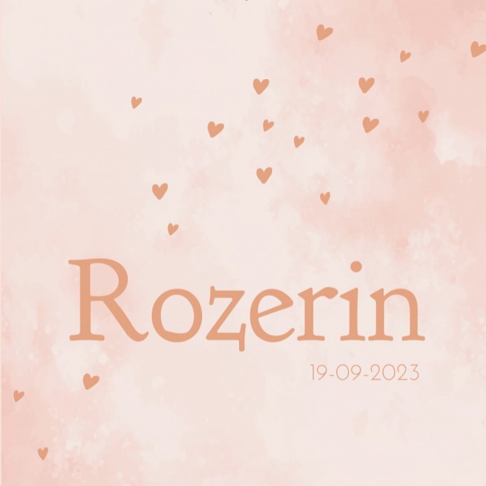 Geboortekaartje meisje watercolour roze met rosegoud Rozerin