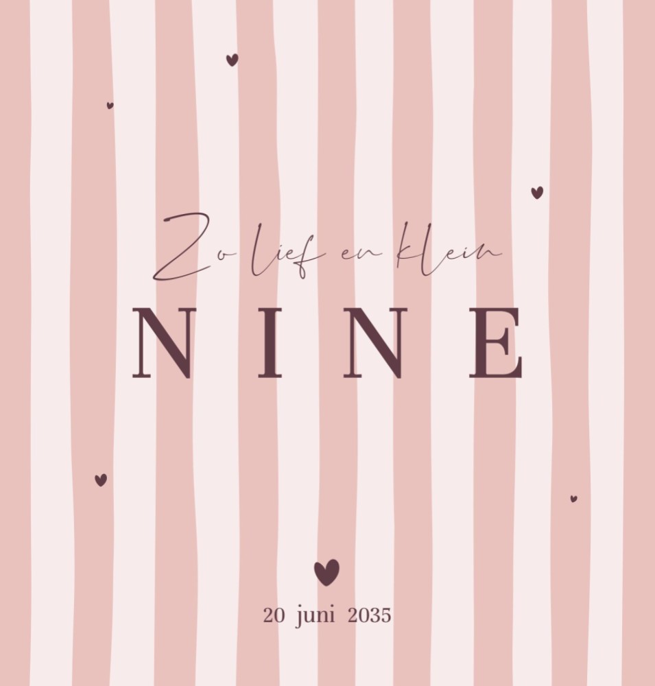 Geboortekaartje meisje roze strepen Nine