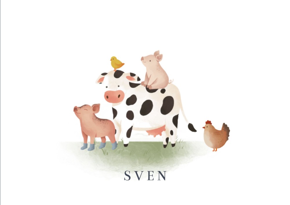 Geboortekaartje jongen boerderijdieren Sven
