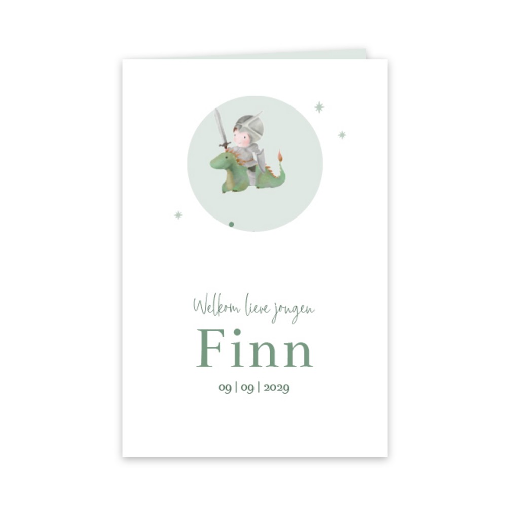 Geboortekaartje jongen ridder uitsnede Finn