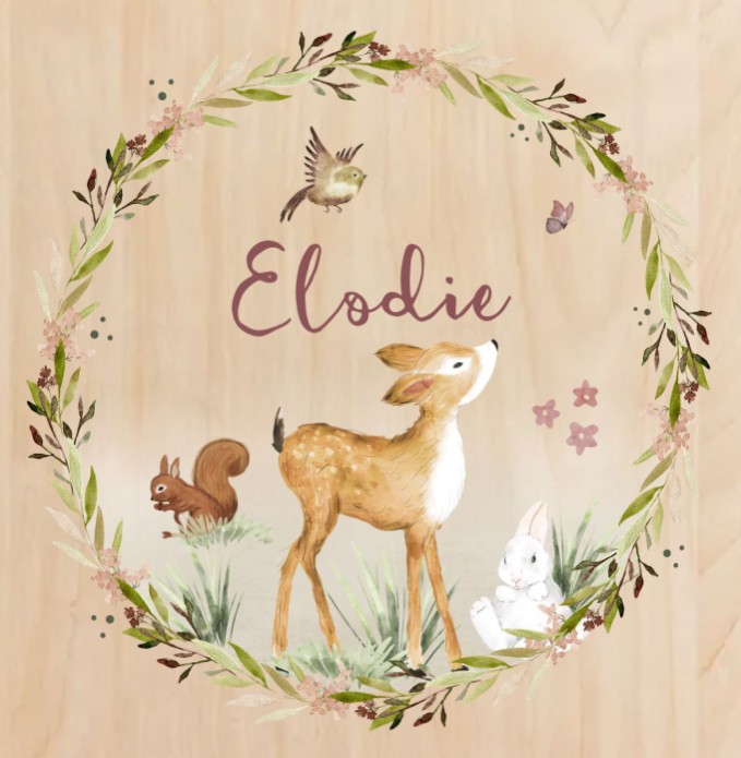Geboortekaartje meisje bosdieren hout Elodie