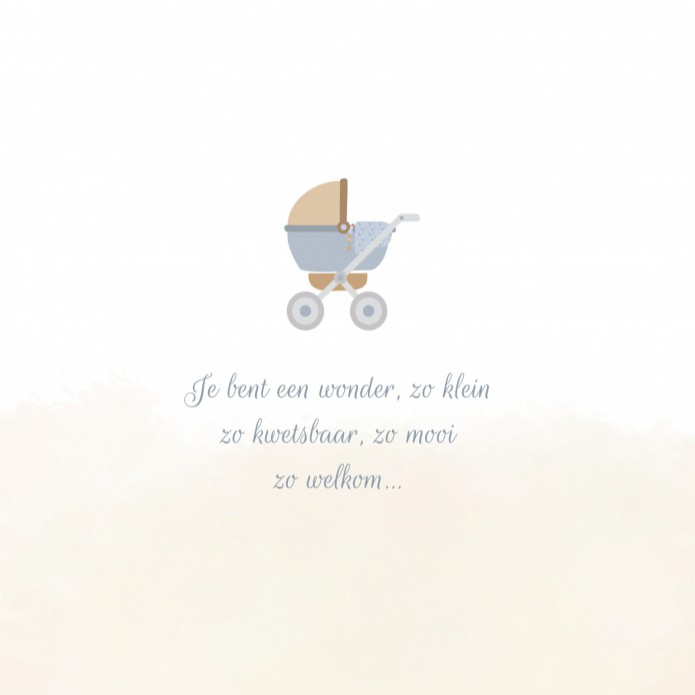 Geboortekaartje kinderwagen blauw met aquarel Twan