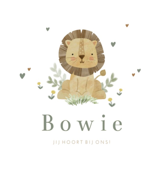 Geboortekaartje neutraal leeuw Bowie