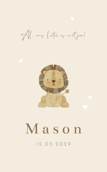 Geboortekaartje neutraal leeuw zandkleur Mason