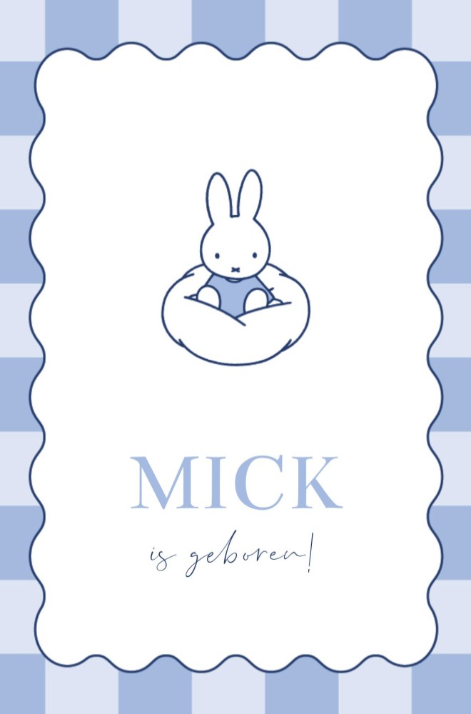 Voorkant van geboortekaartje nijntje op wolk blauw Mick