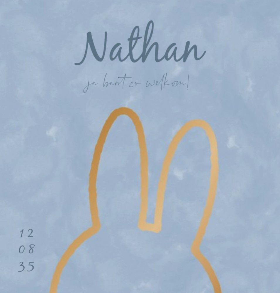 Voorkant van geboortekaartje nijntje Nathan