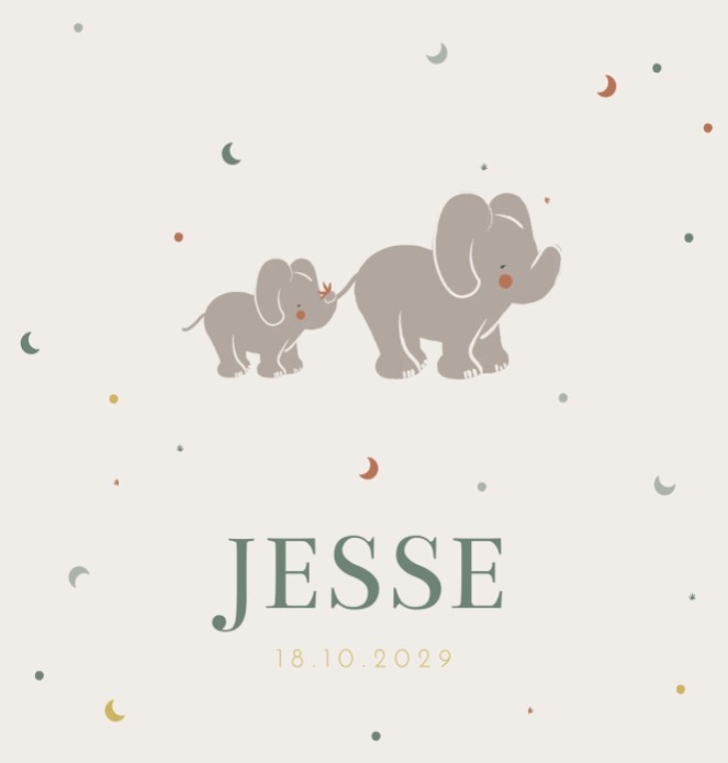 Geboortekaartje neutraal olifant Jesse