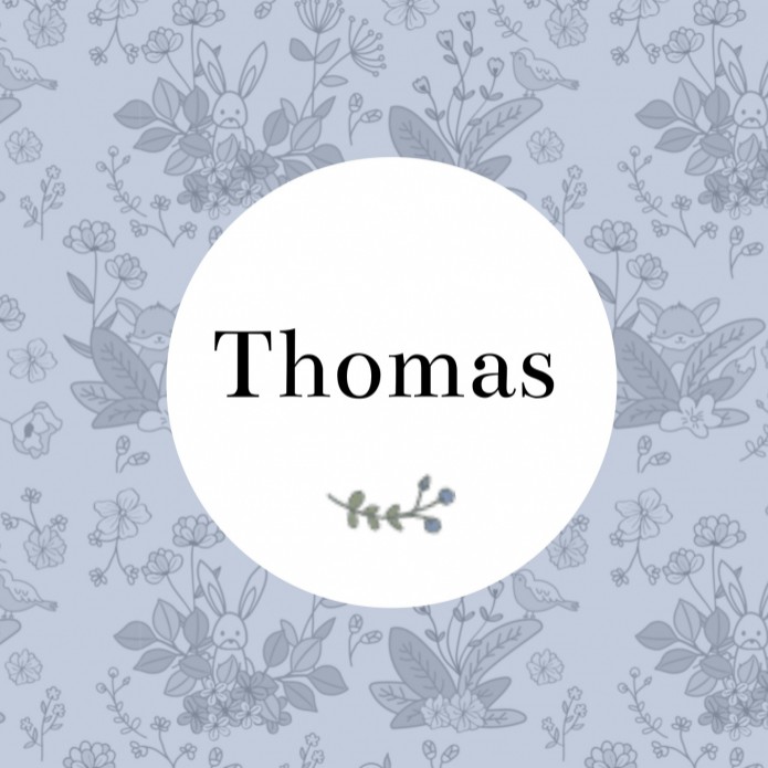 Geboortekaartje bloemenpatroon blauw met vos en konijn Thomas