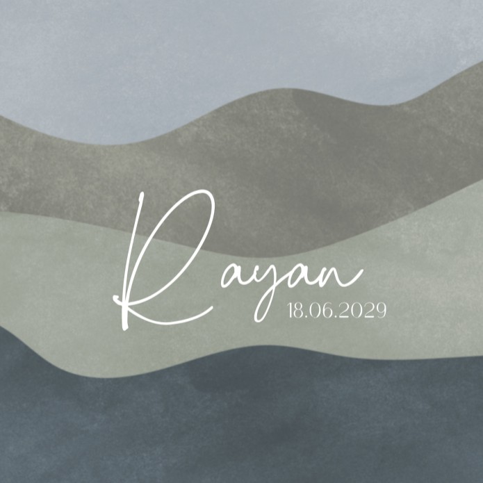 Geboortekaartje jongen golven betonlook Rayan voor