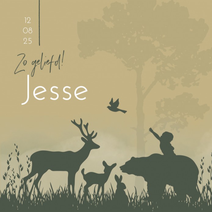 Geboortekaartje jongen dieren bos silhouette Jesse