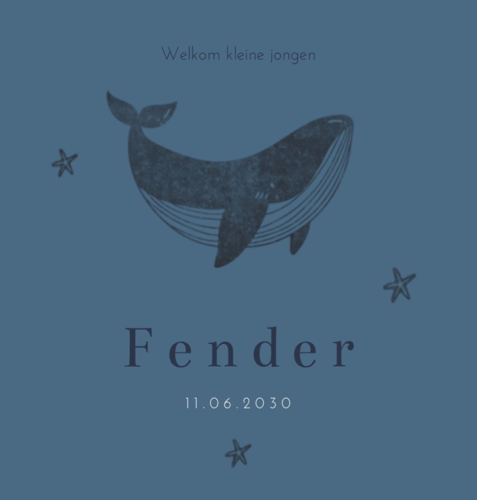 Geboortekaartje Prénatal jongen walvis Fender