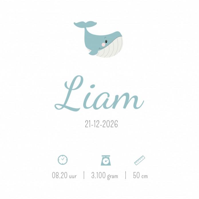 Geboortekaartje walvis met blauwe zee Liam