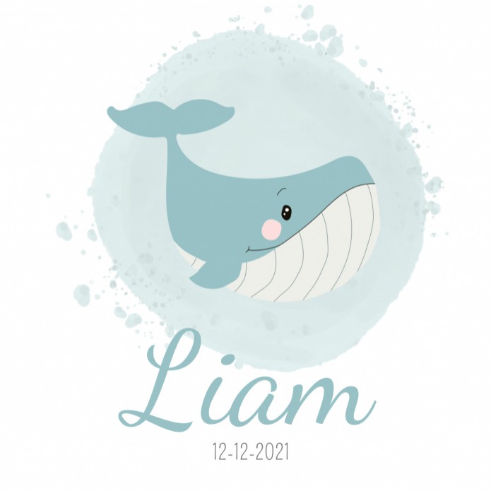 Geboortekaartje walvis met blauwe zee Liam