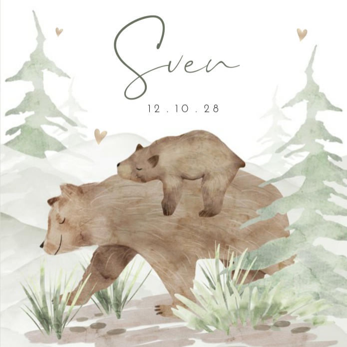 Geboortekaartje jongen bos beer Sven voor