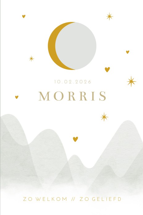 Geboortekaartje jongen bergen gouden maan Morris