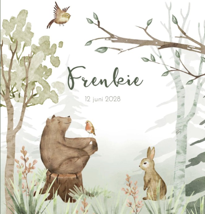 Geboortekaartje jongen bosdieren beer Frenkie