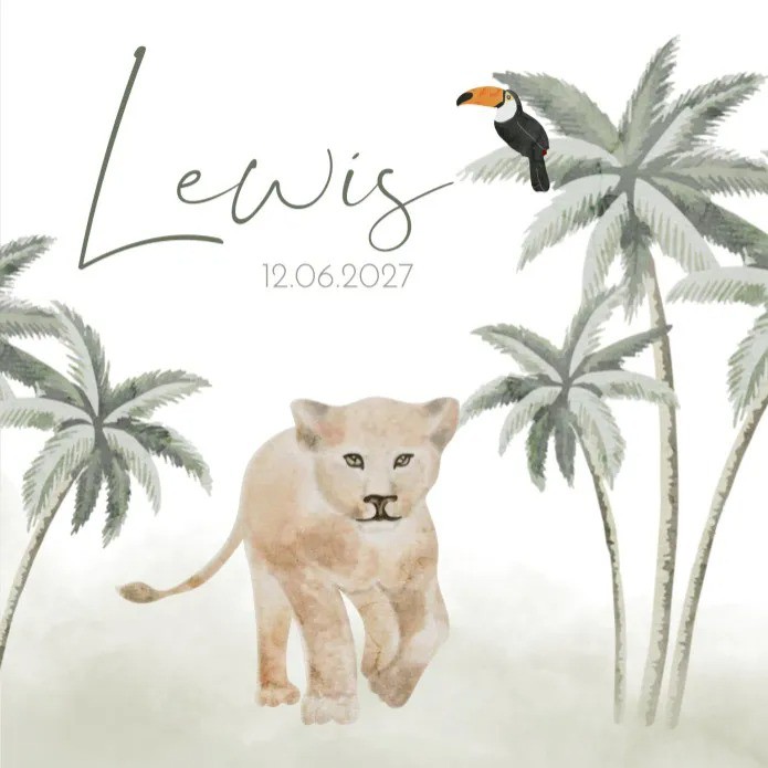 Geboortekaartje jongen jungle leeuw Lewis