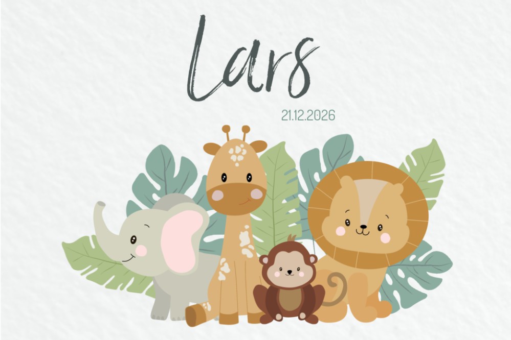 Geboortekaartje jongen jungle dieren Lars