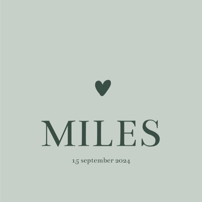 Geboortekaartje hartje groen Miles