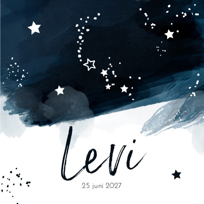 Geboortekaartje Prénatal blauwe aquarel met sterren Levi