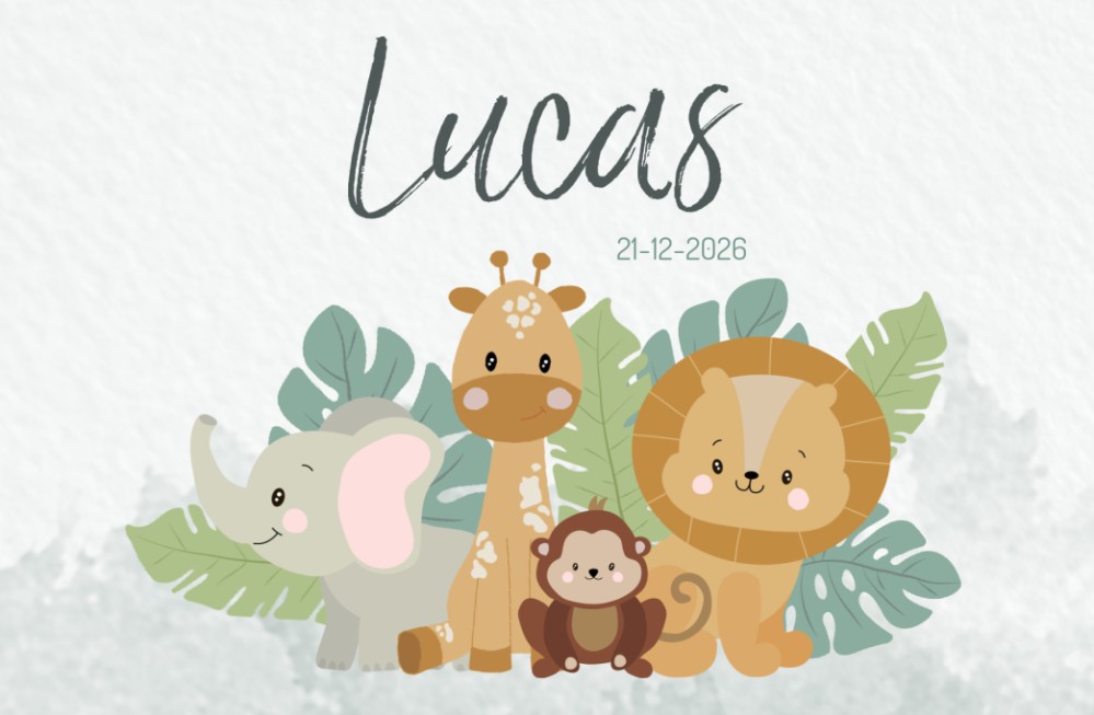 Geboortekaartje jongen jungledieren Lucas