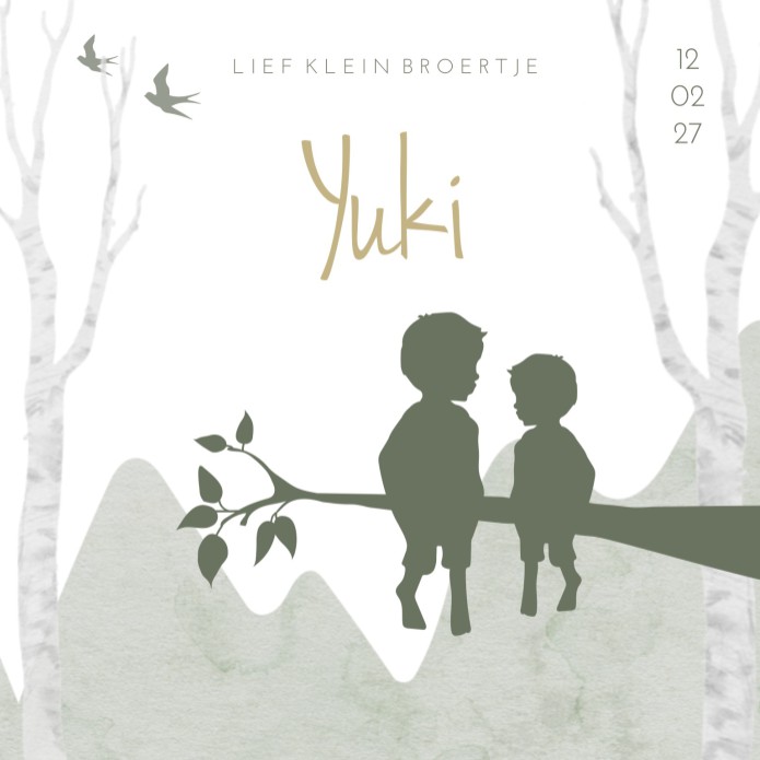 Geboortekaartje jongen silhouette broertjes op een tak Yuki