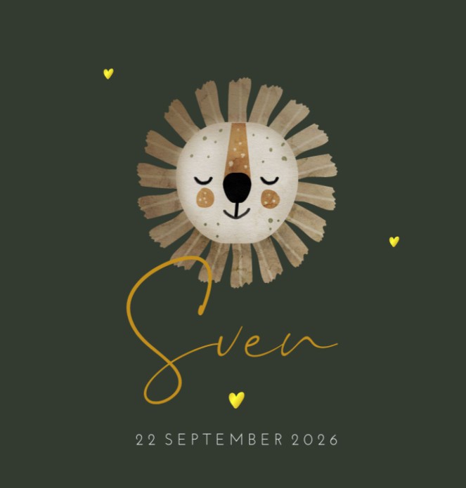 Geboortekaartje jongen leeuw goudfolie Sven