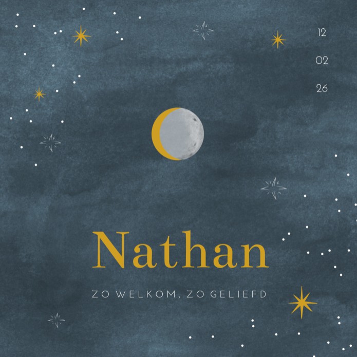 Geboortekaartje zoon velvetlook donkerblauw maan Nathan