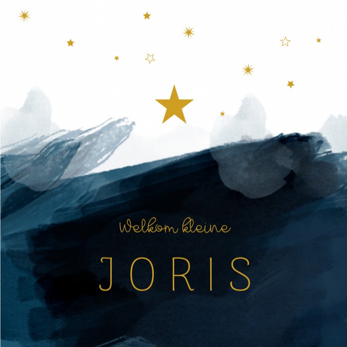 Geboortekaartje blauwe aquarel met ster Joris - goudfolie optioneel