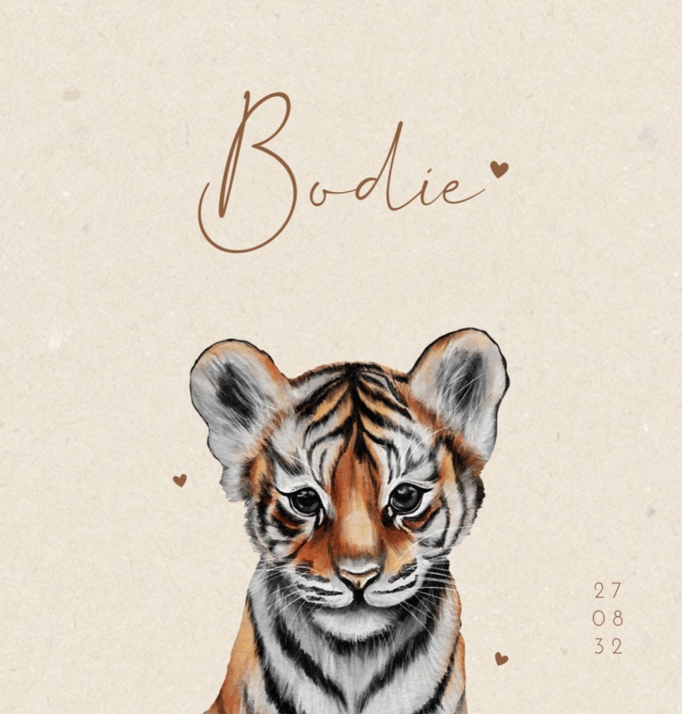 Geboortekaartje neutraal jungle tijgerwelp Bodie