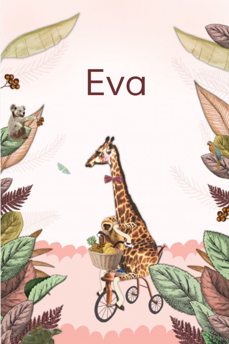 Geboortekaartje Giraf op fiets in jungle - Eva