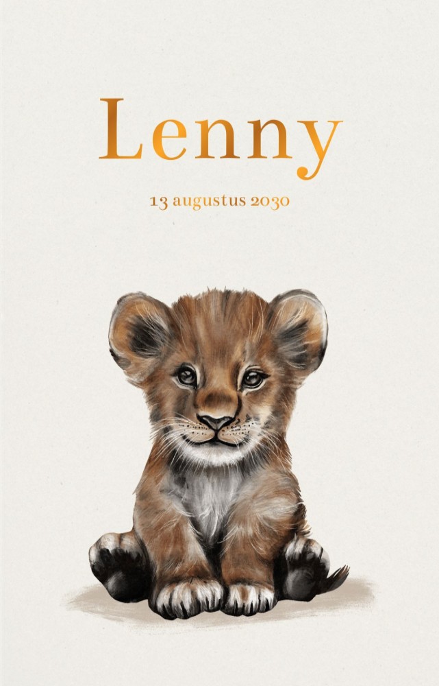 Geboortekaartje neutraal jungle leeuwenwelpje Lenny