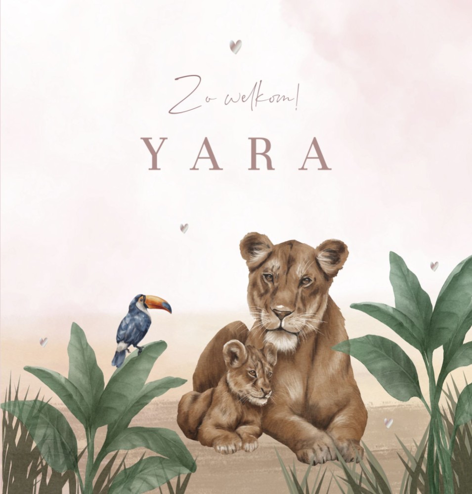 Geboortekaartje meisje jungle leeuwen Yara