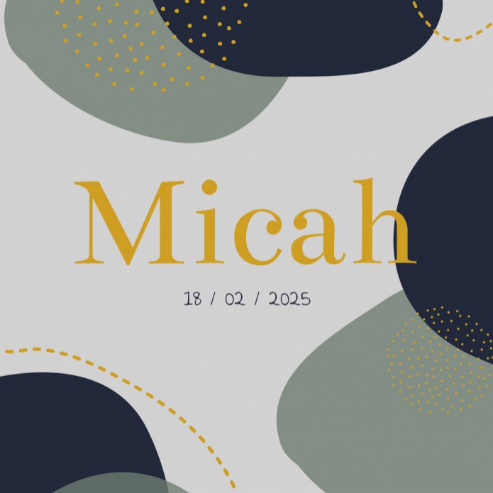 Geboortekaartje blauwe kiezels Micah