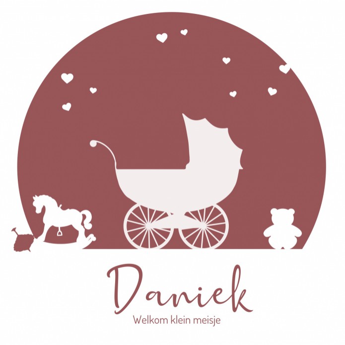 Geboortekaartje silhouette kinderwagen roze Daniek voor