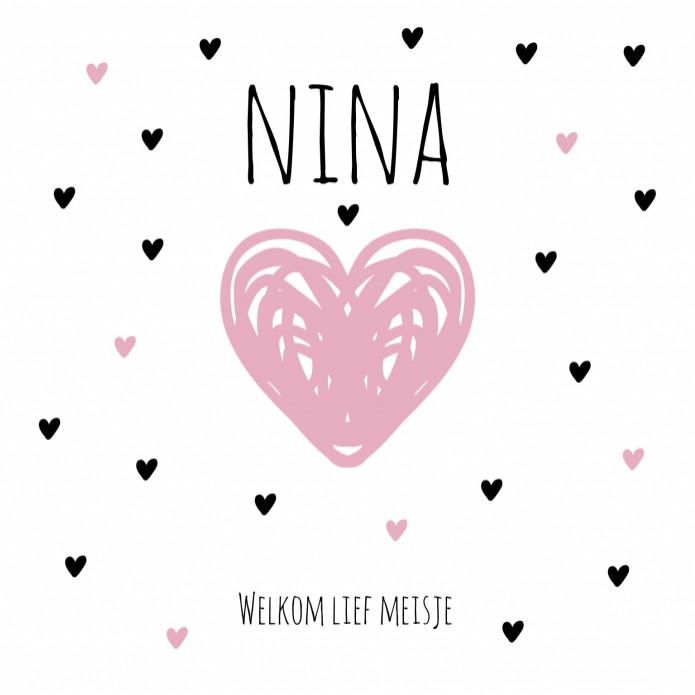 Geboortekaartje kleine hartjes Nina
